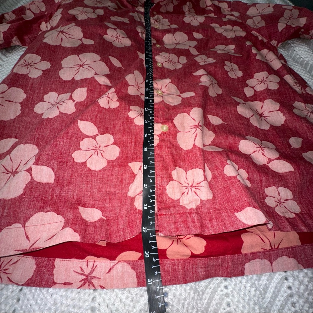 Men's Chaps Ralph Lauren Hibiscus Floral Short Sleeve Button-up Red Shirt - L - Picture 5 of 5
